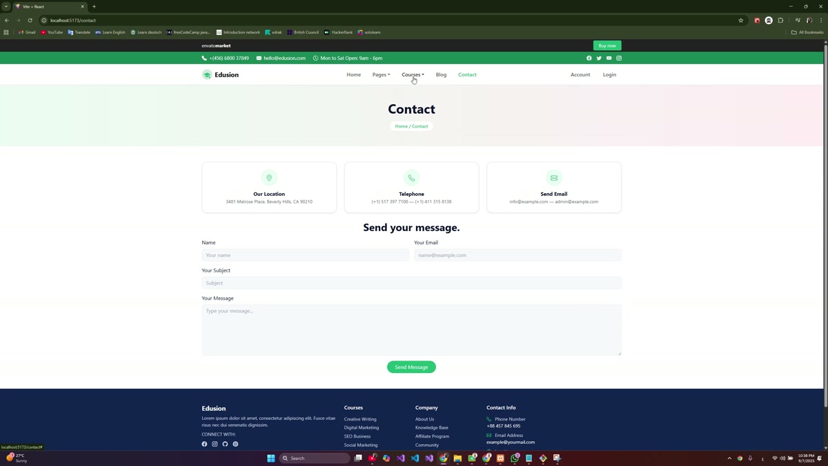سأبني واجهة React عصرية مع كارت كورسات/منتجات، نماذج، وتكامل API